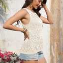 Zyyfly Crochet Tops for Women Summer Sweater Tank top Boho Knitted Sleeveless Beach Crocheted Shirt Hollow Knit Vest Beige XL (Beige, XL)