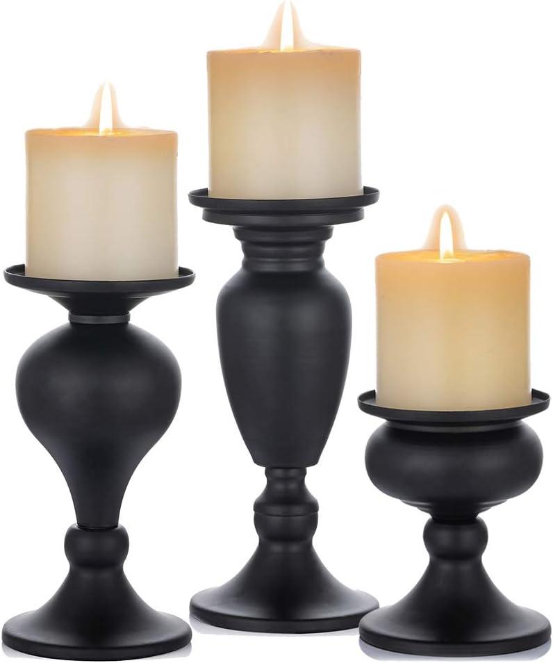 Sziqiqi Pillar Candle Holders Set of 3 Black for Table Mantle Fireplace Decor Modern Farmhouse Home Decor Sziqiqi Pillar Candle Holders Set of 3 Black for Table Mantle Fireplace Decor Modern Farmhouse Home Decor