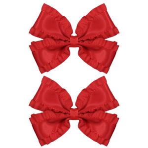 4in Red Ruffled Ribbon Hair Bow Clips,2pc Cute Valentine’s Day New Year Hair Accessories for Girls, Toddlers, Teens,Moms Christmas Stylish Bows for Everyday Special Occasions