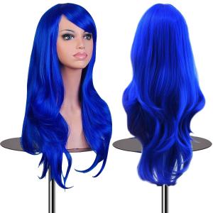 Wigs 28 inch Wavy Curly Cosplay Wig With Wig Cap and Comb (Dark Blue)