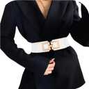 Wide Belts for Women Fashion Elastic Belt for Dresses Vintage Waist Belt Ladies Stretchy Belt Gold Buckle (Fit waist size 37-41, White)