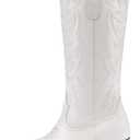 Athlefit Cowboy Cowgirl Boots for Women Fashion Low Chunky Heel Snip Toe Embroidery Western Mid Calf Boots, Size 5,5