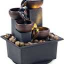 Tabletop Fountain 4 Level Tabletop Waterfall Indoor Meditation Fountain Office Home Relax Desktop Waterfall Includes Many Natural River Rocks LED Lights Bubble Ball Great Choice as Festival Gifts
