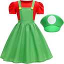 Brothers Costume for Girls Dress up Halloween Cosplay Outfit with Hat (Green)