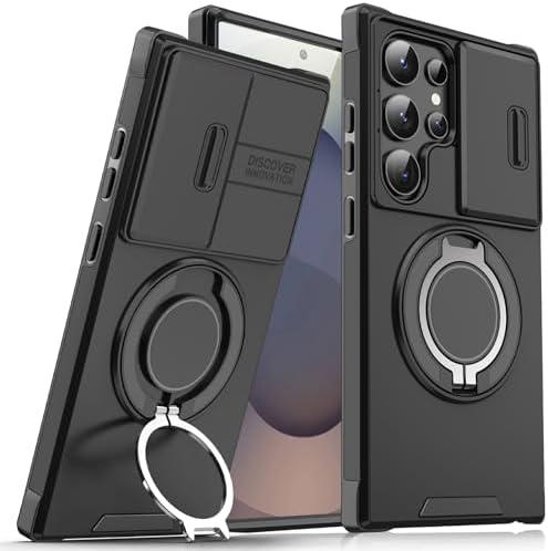 for Samsung Galaxy S25 Ultra Case with Slide Camera Cover, for Samsung S25 Ultra Case with Magnetic Ring Stand, Mag-Safe Cover Military Grade Drop Protection Shockproof Phone Case S25 Ultra (Black)