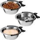 Kathson Stainless Steel Bowl for Dog Crate, 3 PCS Hanging Metal Feeding Dishes With Clamp Holder, No Spill Water Bowl for Cat Puppy Small & Medium Pets (6.5 * 2.5 in)
