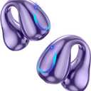 Ultra Open Ear Headphones Bluetooth 5.3 Wireless Clip On Earbuds with Digital Display Charging Case 60 Hours Playtime Sport Earphones Built-in Mic IPX7 Waterproof for Running Fitness Purple