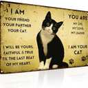 ALKB Vintage Metal Cat Sign - "I Am Your Friend, Your Partner, Your Cat" - 8"x12" Retro Metal Wall Decor for Cat Lovers, Pet Themed Gift with Paw Prints. Pack of 2