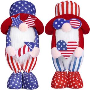 Patriotic Decor Gnomes Plush Decorations, 2 PCS Handmade Faceless Elf Dwarf Dolls USA Flag Gift for Patriot Day Independence Memorial Veterans Swedish Tomte Table Ornament Tiered Tray