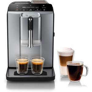 Bosch TIU20508 300 Series Fully Automatic Espresso Machine with Milk Express (in-cup frother), LCD + Touch Control Panel, Cup Warmer, OneTouch Milk-based Beverages and 5 Beverage Options, Dark Silver