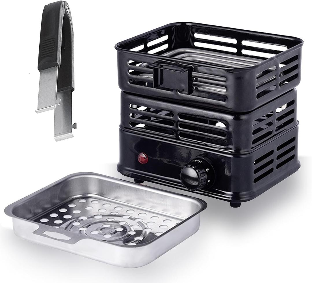 3D Multipurpose Turbo Coal Burner,Multipurpose Electric Charcoal Burner Coconut Charcoal Starter Heating Zones with Stainless Detachable Tongs, 1000W High Power Cube Coil Burner Fire Starter,Black