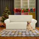 KEKUOU Stretch Loveseat Sofa Cover Slipcover,Couch Covers for 2 Cushion Couch Sofa (55"-78") Furniture Protector Sofa with Elastic Bottom for Kids,Dog. Jacquard Small Checked(Medium,Beige)
