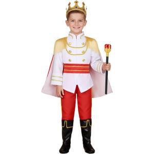 Nuehoryu Prince Charming Costume for Kids Boys Royal Prince King Dress Up (Red, 5-6 Years)