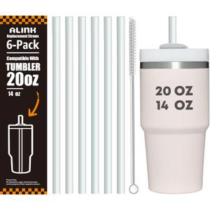 ALINK Clear Replacement Straws for Stanley 20oz 14oz Tumble, 6 Pack Reusable Straws for Stanley Quencher 20oz 14oz Cups with Cleaning Brush, Dishwasher Safe and BPA Free