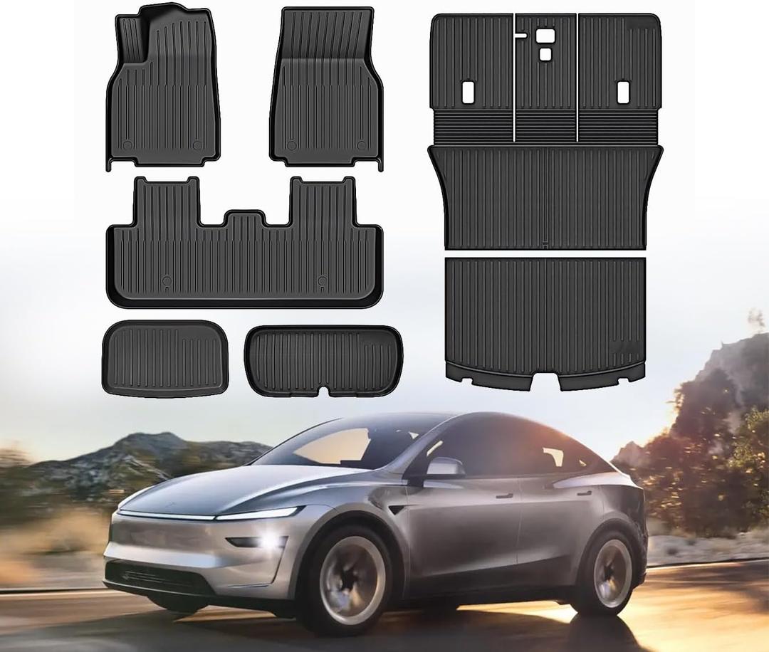Floor Mat for 2025-2026 New Model Y Juniper 7PCS Full Set Floor Mats with Front Rear Cargo Liner & Second Row Seat Back Mats & Anti-Scratch Rear Bumper Guard Mats Interior Accessories