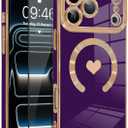 OOK Magnetic Case for iPhone 17 Pro 6.3 Inch [Wireless Charging Compatible] Soft TPU Heart Design Phone Cover with Screen Protector Shockproof Protection Slim Case for Women - Purple (Purple (NO Strap))