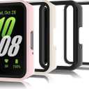 4 Pack Hard PC Glass Screen Protector Case Compatible with Samsung Galaxy Fit 3, Full Coverage HD Ultra-Thin Bumper Case Compatible with Galaxy Fit 3, Clear/Black/Beige/Pink