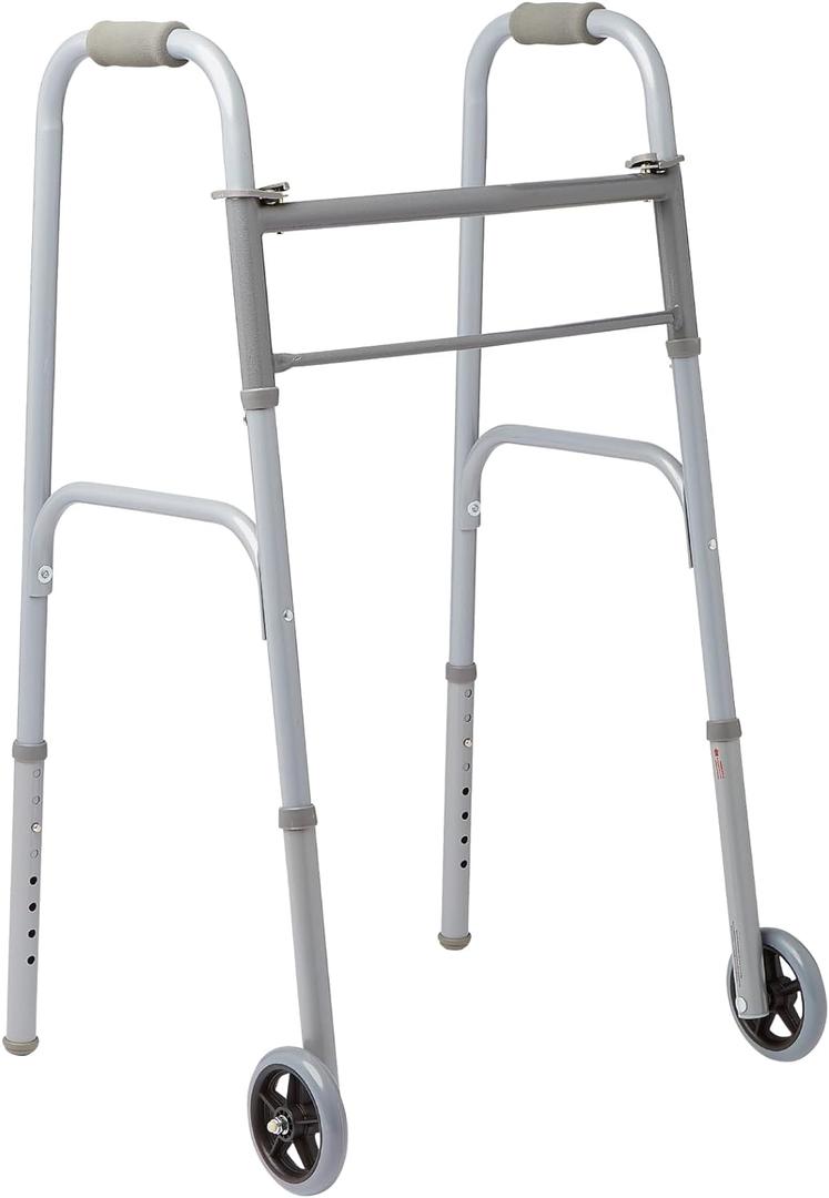 Medline Lightweight Folding Walkers for Seniors, Adults with 5 Wheels, Steel Frame Supports up to 400 lbs.