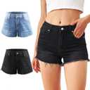 Liloak Womens Pack of Washed Denim Jean Shorts Mid Rise Casual Ripped Frayed Hem Summer Hot Shorts Pack (Medium, Medium Indigo/Black)