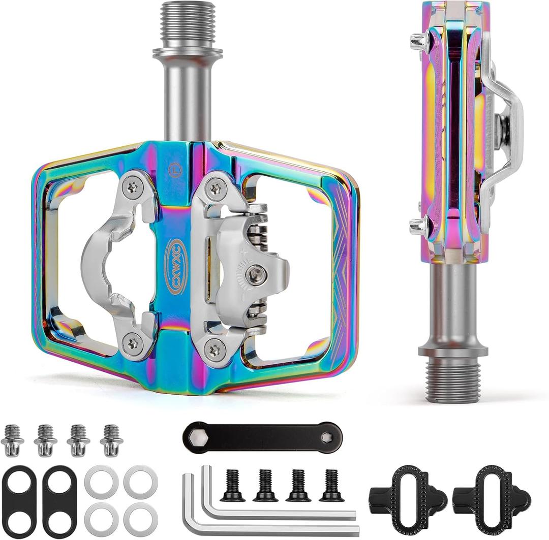 CXWXC Mountain Bike Pedals Compatible with Shimano SPD Cleats - Dual Sided Plat & Clip Pedal, 9/16 Bicycle Platform and Clipless Pedals for Road, MTB, and Hybrid Bikes (Multi-colored)