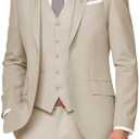 SPTALLFITJSV 3 Piece Suit Men Slim Fit Wedding Suits for Mens Elegant One Button Jacket Single Breasted Vest Pants Set, L, Beige
