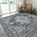 GENIMO Area Rugs 8x10 for Living Room, Non-Slip Machine Washable Rug for Hallway Kitchen, Low Pile Print Rug for Bedroom Dining Room Home Office, Deep Gray