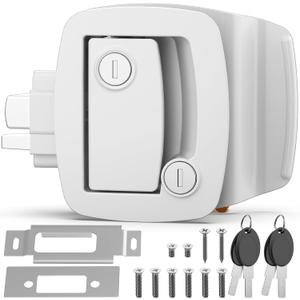 PAULINN White RV Door Lock Replacement, Upgraded 100% Metal Door Handle Latch with Paddle Deadbolt fits Camper, Travel Trailer, Horse, Cargo Hauler 4 Keys