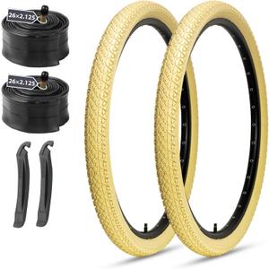 26x2.125 Cruiser Bike Tires: MOHEGIA 2-Pack 26 Inch Folding Tires with Pair Bike Tubes & Tire Levers Replacement Set for Beach Cruiser and Urban Commuting Bicycle