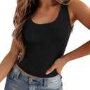 Zeagoo Women's Double Lined Square Neck Tank Top Sleeveless Basic Crop Tops Trendy Y2K Going Out Tops, Size M