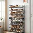 SONGMICS Shoe Rack, 8-Tier Shoe Organizer, Metal Rack for Garage, Set of 2, 4-Tier Stackable Shelf, with Adjustable Flat or Angled Shelves, 32-40 Pairs, Charcoal Gray ULMR08GB
