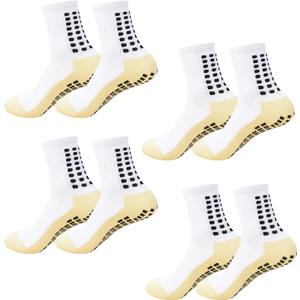 Grip Socks Soccer Men's Non Slip Soccer Socks for Kids Pilates Socks Men Women 4Pairs (White)