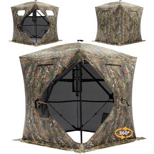 Hunting Blind - 2-3 Person & 3-4 Person 360 Degree See Through Ground Blinds for Hunting Deer and Turkey, Pop Up Deer Blind with Diamond-Shaped Door, Mud Flap, Portable Carry Bag