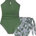 Evensu Girls Swimsuit Ruched One Piece Teen Swimsuits Cutout Adjustable Strap Kids Bathing Suit with Mesh Cover Up Size 9-16 (1112Years, Dark Green 01)
