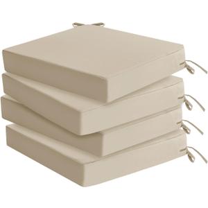 Outdoor Chair Cushions Set of 4: Waterproof & Fade Resistant Seat Cushion for Patio Furniture - 18.5 x 16 x 2 Inch Chair Pads with Ties and Hidden Zipper - Patio Chair Cushion Replacement, Beige