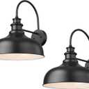 Bestshared Large Farmhouse Barn Lights 16 Inch Dome Outdoor Wall Lighting Fixture Industrial Wall Sconces Exterior Mount Lantern Light for Porch, Entryway, Garage,(2 Pack, Black+White)