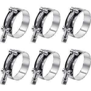 6 Pack 1.75 inch T-Bolt Hose Clamps, Stainless Steel_304 Working Range 51mm-59mm for 1.75" Hose ID, Turbo Intake Intercooler Clamp for Automotive (2.00" - 2.32"(51mm - 59mm))