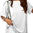 Remidoo Womens Summer Casual Loose Fit Tshirt 3D Line Crewneck Short Sleeve T Shirt Tee Top White Medium.M