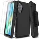 for Samsung Galaxy A16 5G Case with 2 Pack Screen Protector, Belt Clip Holster Kickstand Rugged Full-Body Heavy Duty Protection Military Grade Shockproof Cell Phone Cover (Black)