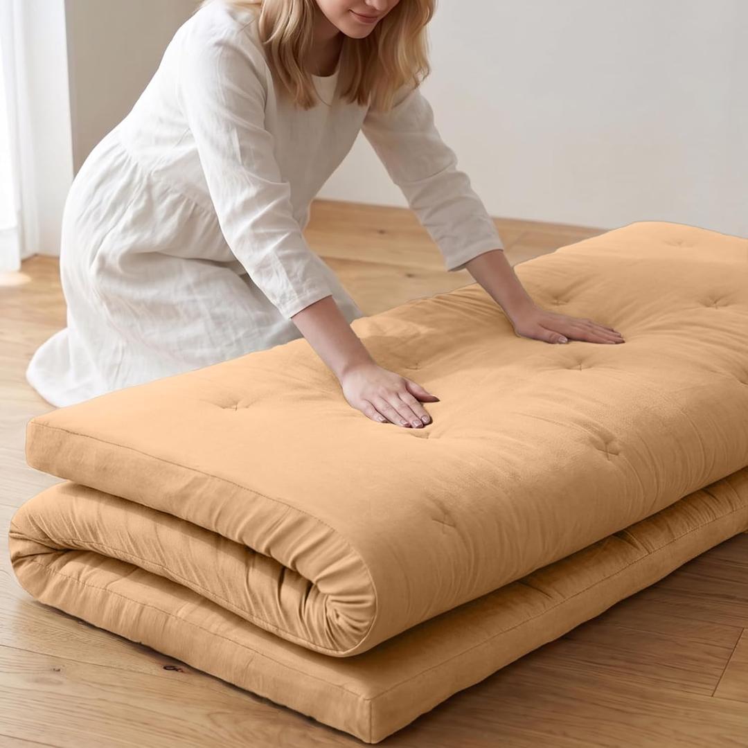 ZonLi Japanese Floor Futon Mattress Queen Size 80"x 60", 100% Cotton Cover 4" Thicken Tatami Mattress, Foldable Sleeping Pad, Portable Dormitory Tatami Mat, Roll Up Floor Lounger Bed for Adult