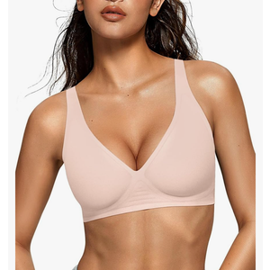 OEAK Womens Deep V Bras Wireless Comfortable Bra Supportive No Underwire Bras Tshirt Push Up Bralettes Plunge Seamless Bra ,Size S