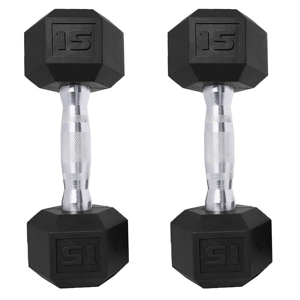 Saorzon Dumbbells Set of 2 , 15 LBs, Exercise Fitness Dumbbell for Home Gym Free Weights Hand Hex Dumb Bells