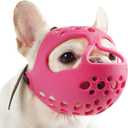 BARKLESS Short Snout Dog Muzzle, Soft Silicone Flat Faced Muzzle for French Bulldog Shih Tzu and Pug for Biting Chewing Licking and Grooming, Allows Panting (M, Hot Pink)