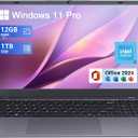 Laptop Computer 15.6 inch, Intel Quad Core N95, 12GB LPDDR5 RAM 1TB NVMe SSD Laptop with FHD IPS Display, WiFi 5, BT5.0, USB Type C and Fingerprint, Windows 11 Pro (Gray)
