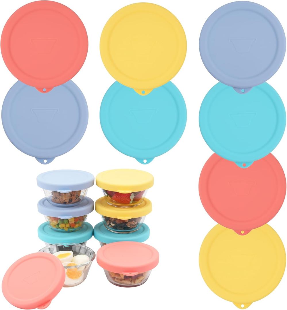 8 Packs Silicone Replacement Lids for Pyrex and Anchor Hocking Glass Custard Cups (6oz), Reusable Silicone Food Covers, Dishwasher/Freezer/Microwave Safe (Cups NOT Included)