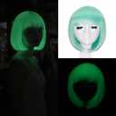 Light Green Short Bob Wig with Bangs for Women Glowing in the Dark Synthetic Hair 10 Inch