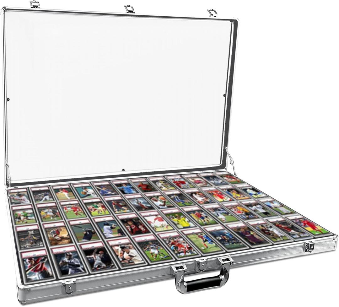 Portable Trade Show Display CaseAluminum Glass Display Case for CardsCard Show Display case,Can Store Anti-Ultraviolet Cards for Jewelry, Trading Card, Collectibles Shows (Silver, 1 PCS/34 inch)