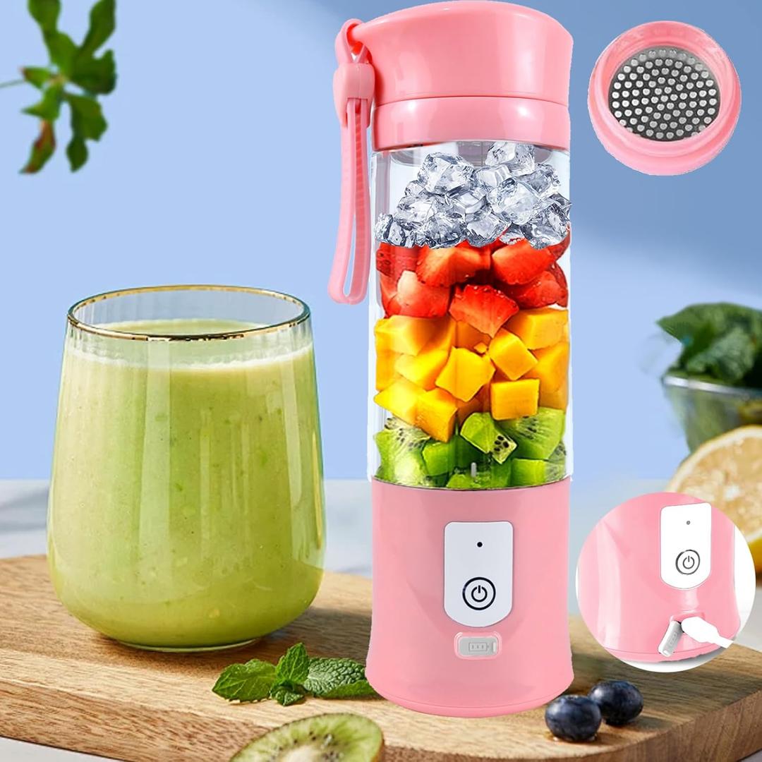 Portable Blender for Smoothies & Shakes -13oz Cordless Personal Small Blender, USB-C Rechargeable & Self Cleaning - Mini Travel Juicer Cup with Stainless