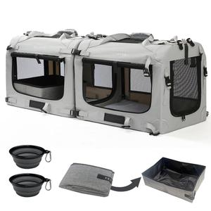 Extra Large Cat Carrier Soft Sided, Portable Small Dog Carrier for 2 Cats, 24"x16.5"x16" Car Travel Folding Comfortable Design with Litter Box and Bowls, Grey-2+ Litter Box+ Bowl*2