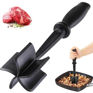 Meat Chopper Masher for Ground Beef and Hamburger Meat, Heat Resistant 5 Curved Blades Ground Beef Smasher, Nylon Meat Spatula Hamburger Chopper, Mix and Chop Kitchen Tool 2 Packs