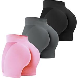 VVX 3 Piece Women's Workout Shorts Scrunch Butt Lifting Seamless High Waist Yoga Gym Shorts for Women M